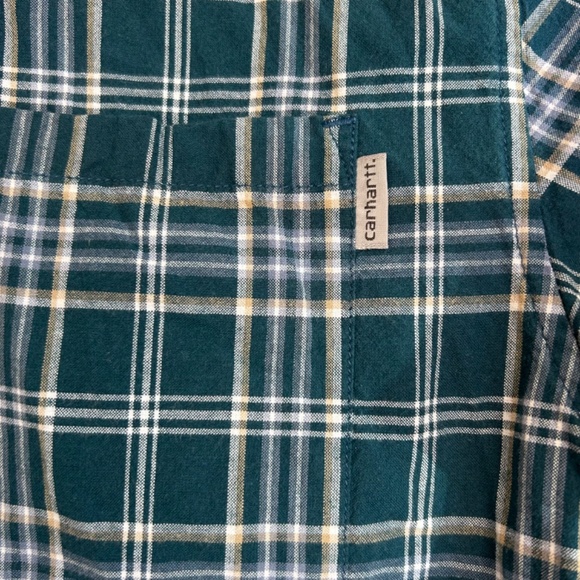 Carhartt men’s shirt blue green plaid short sleeve button front medium - Picture 3 of 8